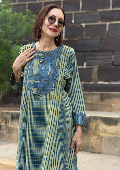 Indigo Ajrakh Flared Kurta Dress