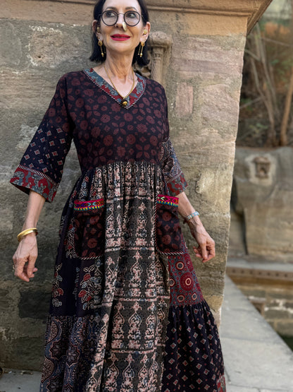 Pattern mix dress of Ajrakh artistry