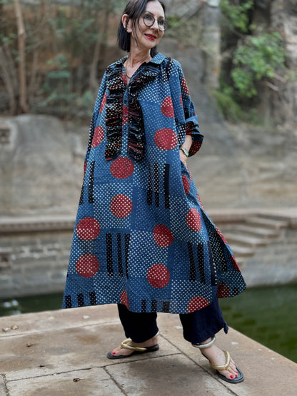 Modernist Indigo Ajrakh Cotton Shirtdress