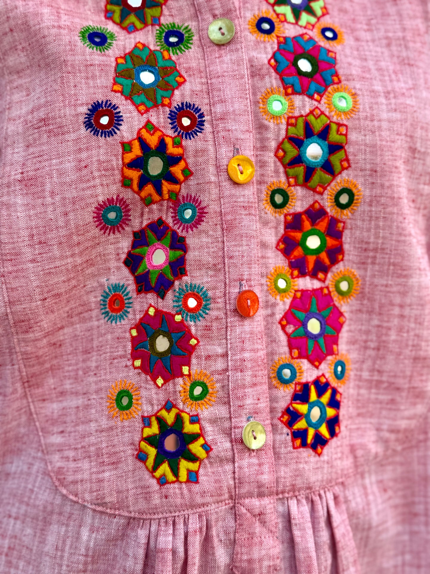 Khadi Cotton Pink Embroidery Shirt
