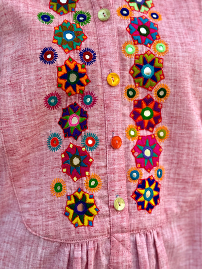 Khadi Cotton Pink Embroidery Shirt