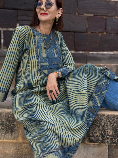 Indigo Ajrakh Flared Kurta Dress