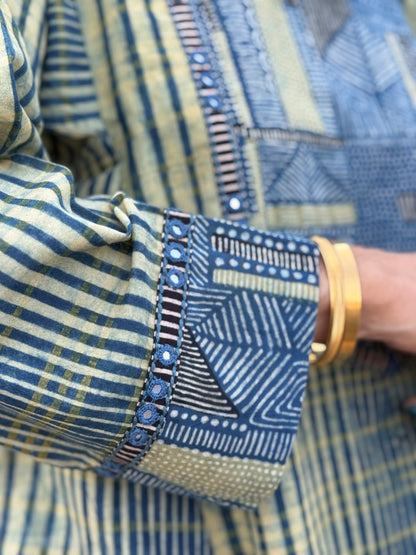 Indigo Ajrakh Flared Kurta Dress