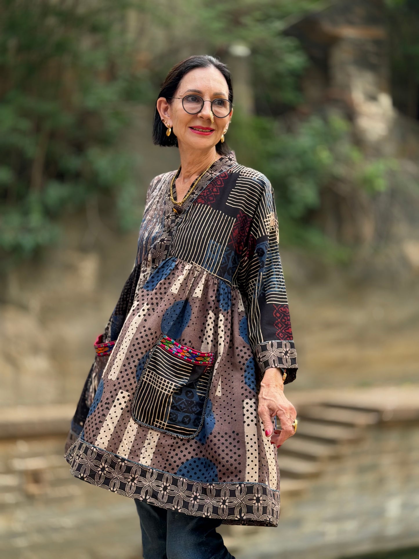 Cotton Tunic in Abstract Ajrakh