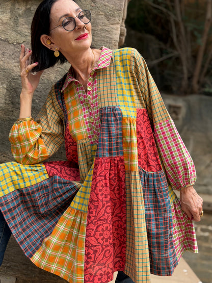 Limited Edition Khadi Cotton Trapeze Patchwork Tiered Shirt