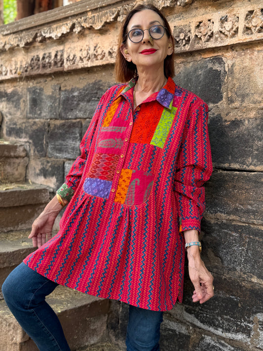 Colors of India cotton shirt. Vibrant, hand stitched and arty