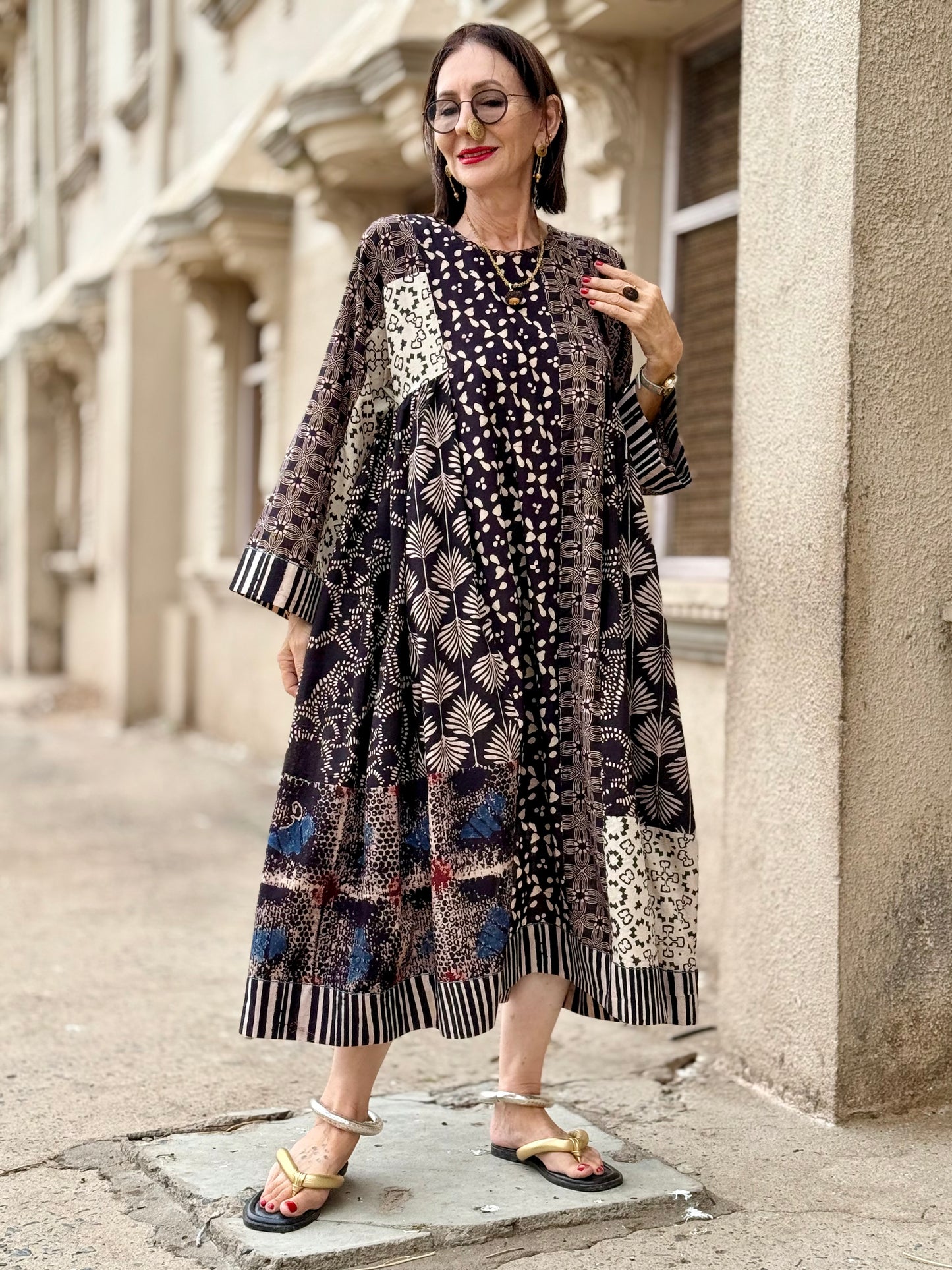 Black and White Cotton Ajrakh Dress