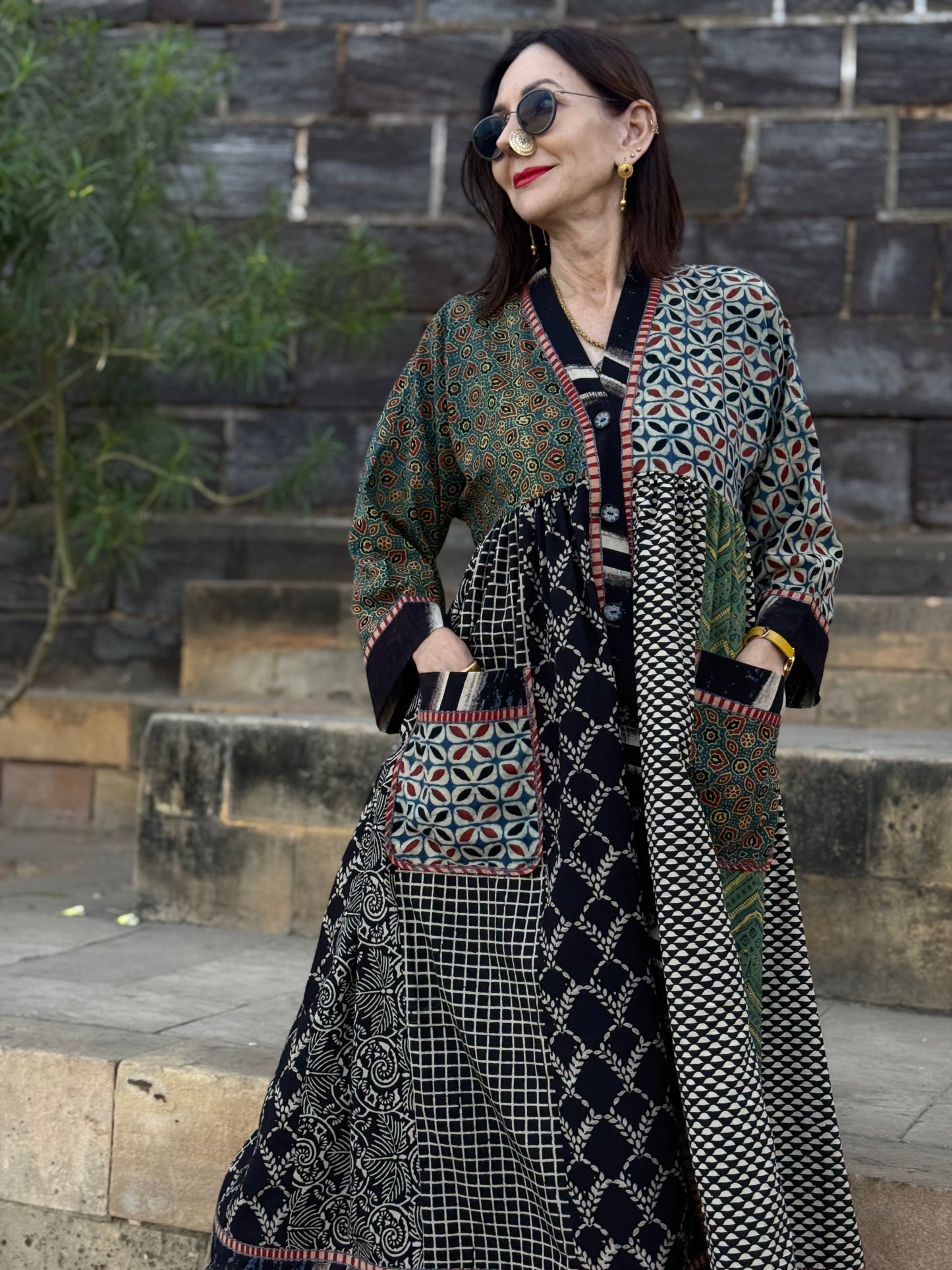 Cotton Kaftan Dress From Ajrakh Block Print