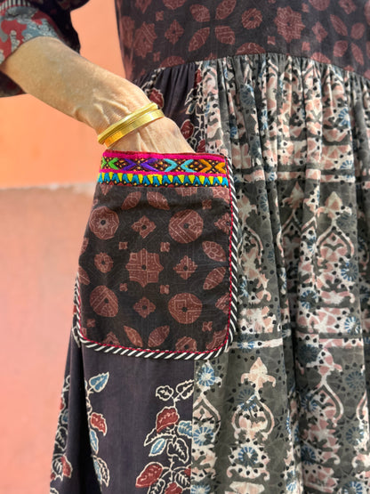 Pattern mix dress of Ajrakh artistry