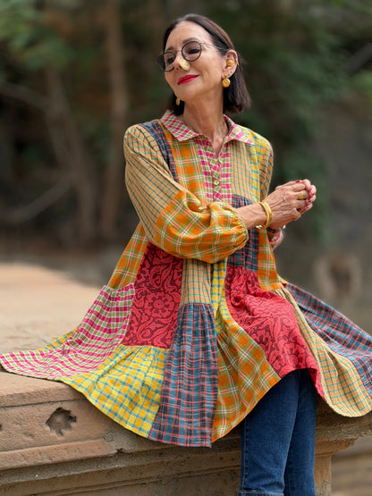 Limited Edition Khadi Cotton Trapeze Patchwork Tiered Shirt