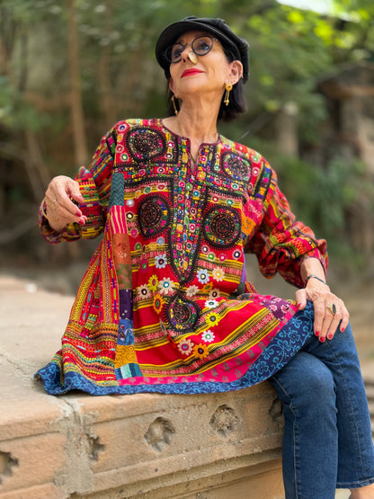 XXL Madame Hall Heritage Kutch Embroidery Artwear Tunic (1-of-1 Piece)