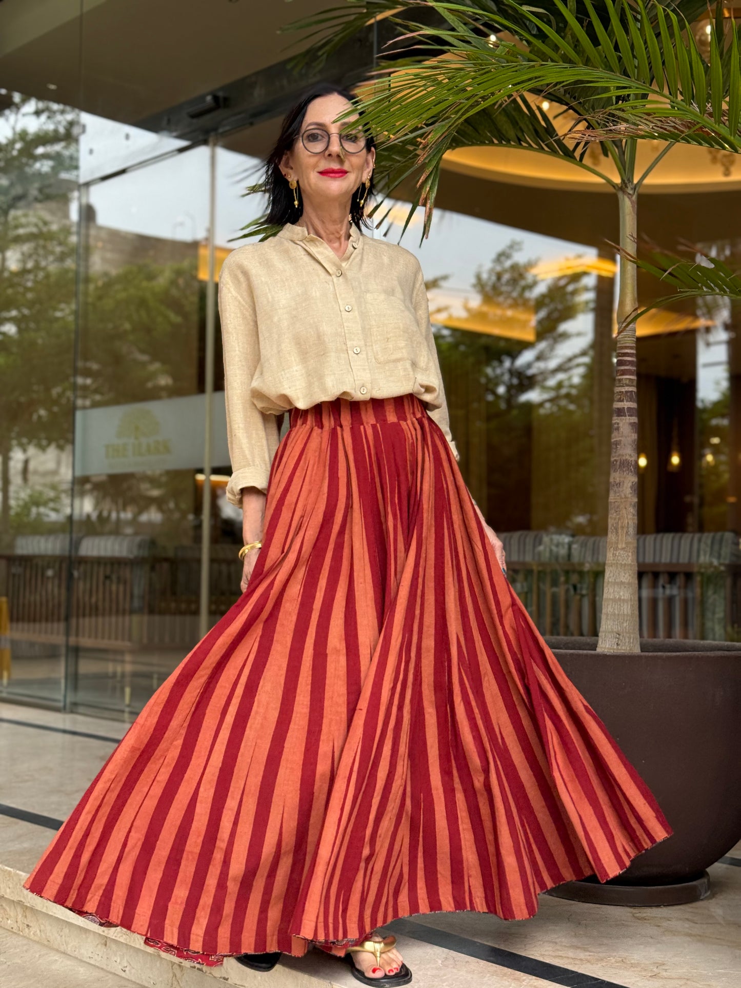 Stripe Maxi Skirt in Block Printed Cotton. Twirl Skirt Perfection!