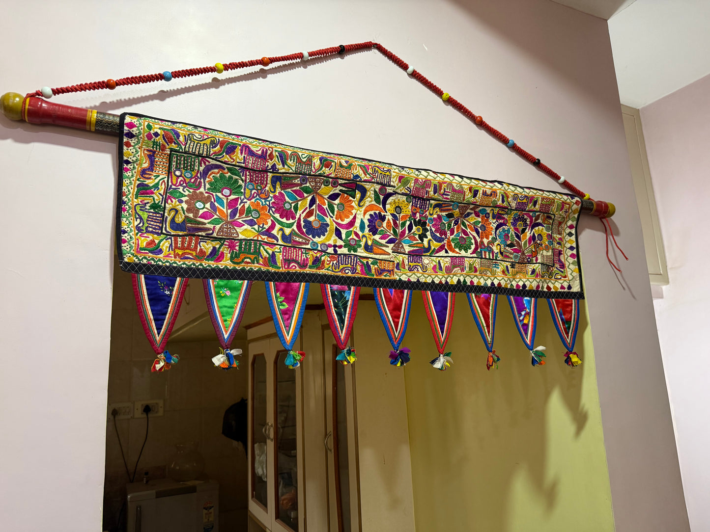 Indian Toran or Wall Hanging, Vintage Hand Embroidery