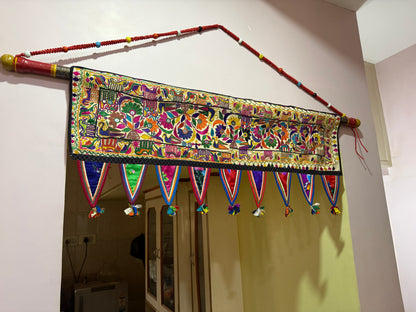 Indian Toran or Wall Hanging, Vintage Hand Embroidery