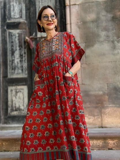Kutch embroidery highlights this Ajrakh dress