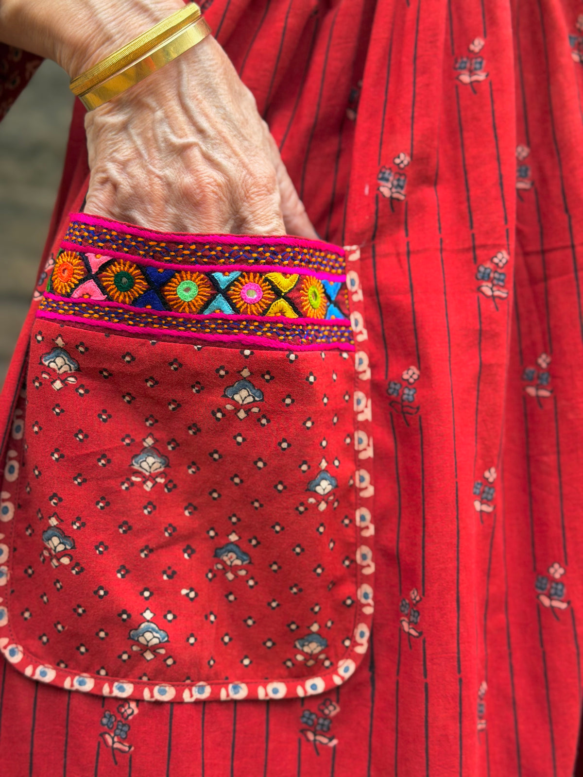 Limited Edition Ajrakh Floral Cotton Resort Dress with Kutch Embroidery