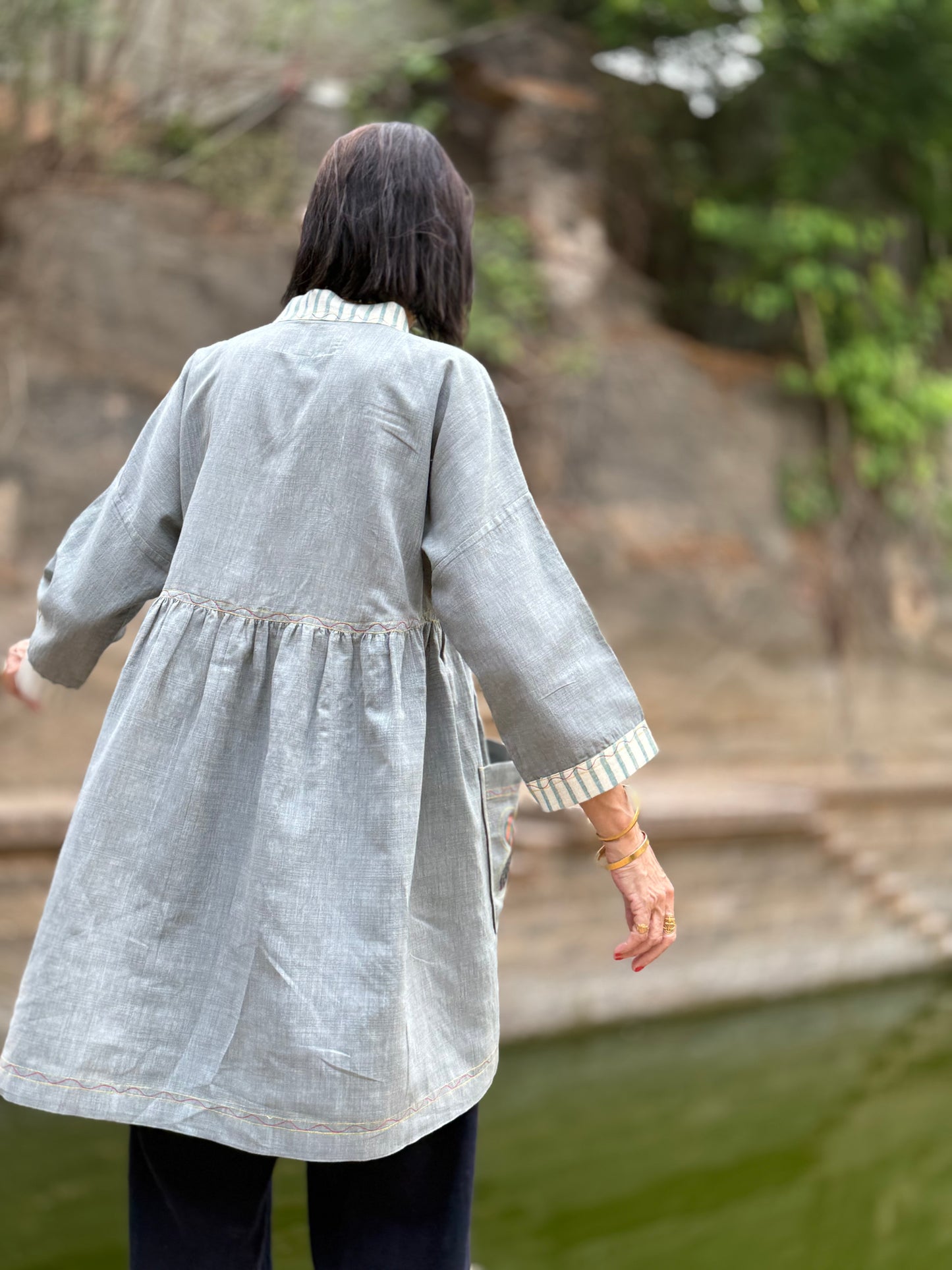 Khadi Cotton Tunic with Applique Daisy