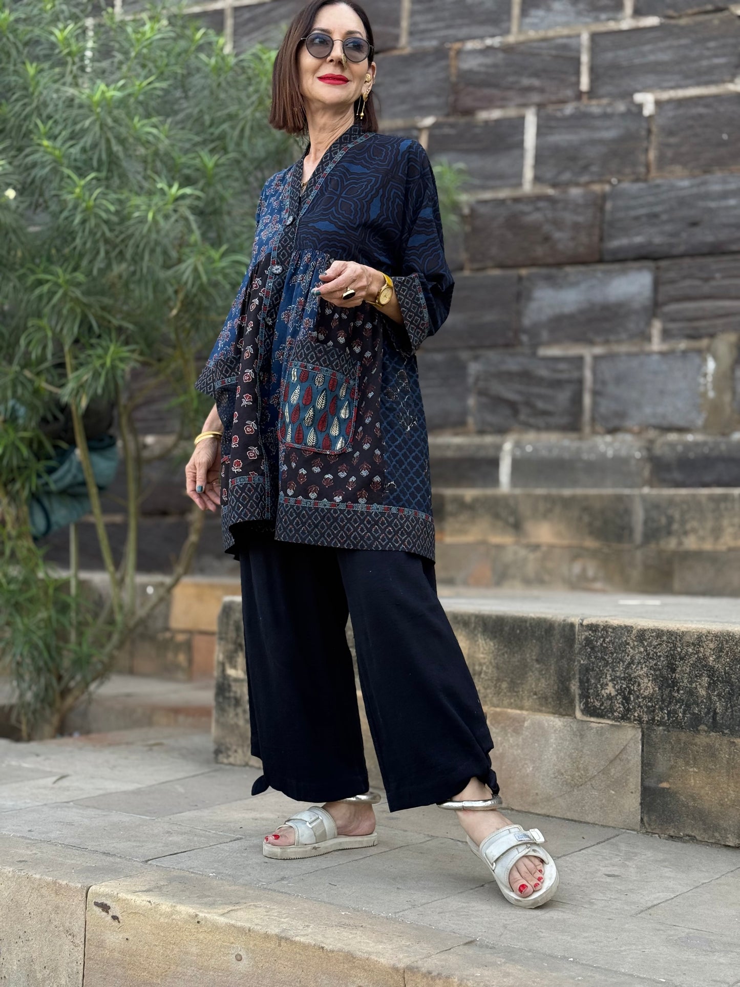Indigo Blue Cotton Tunic of Ajrakh Prints
