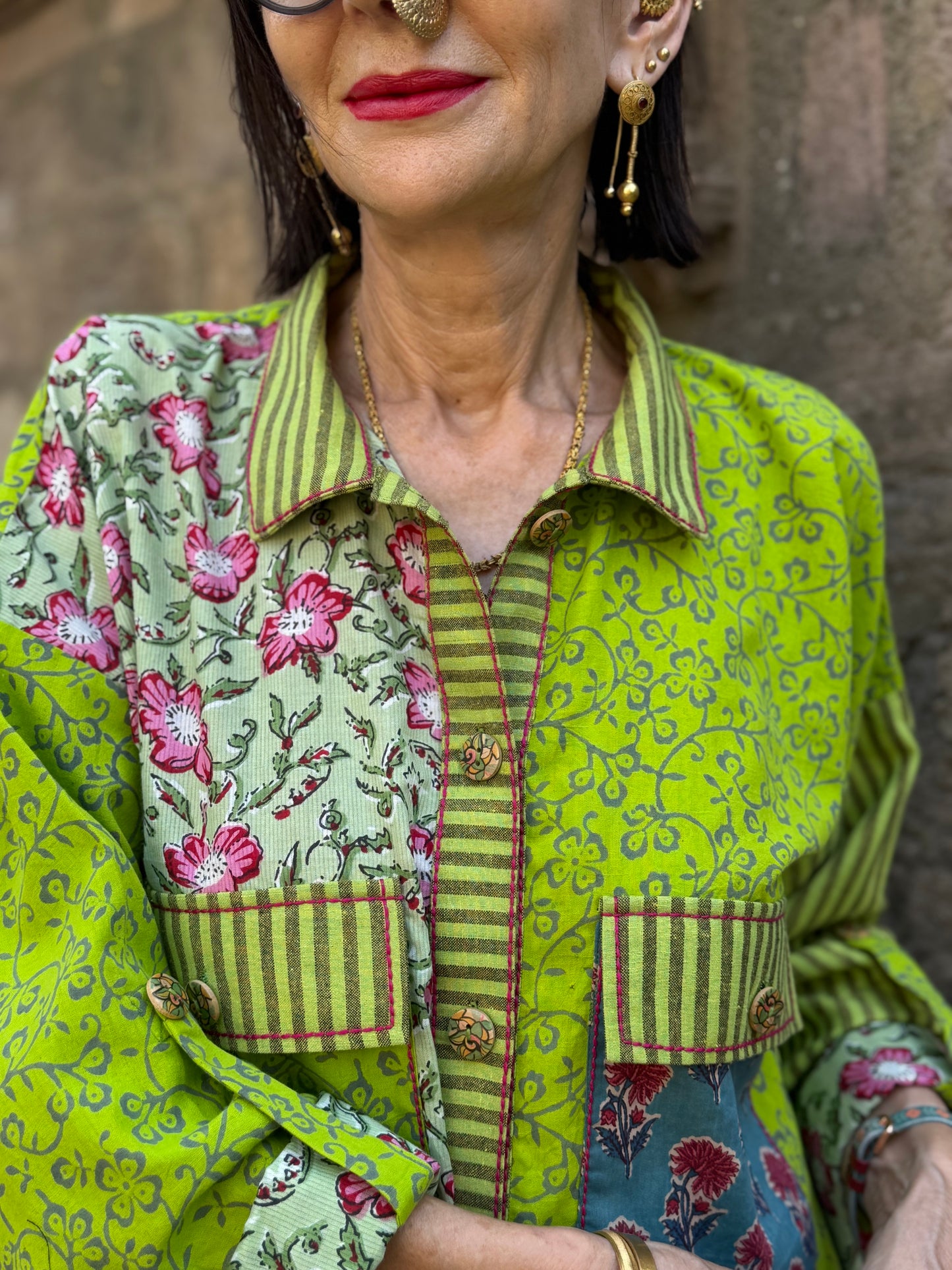Shirt style chic in lime and pink