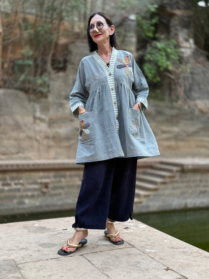 Khadi Cotton Tunic with Applique Daisy