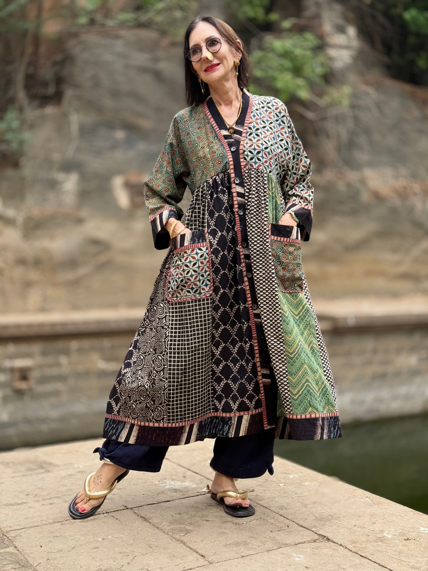 Cotton Kaftan Dress From Ajrakh Block Print