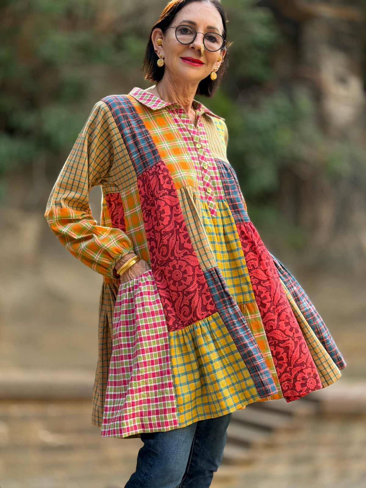 Limited Edition Khadi Cotton Trapeze Patchwork Tiered Shirt