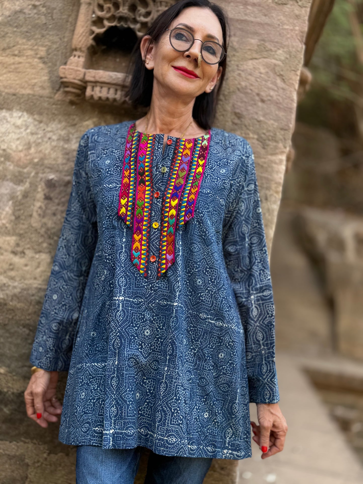 Handcrafted Cotton Tunic With Kutch Embroidery