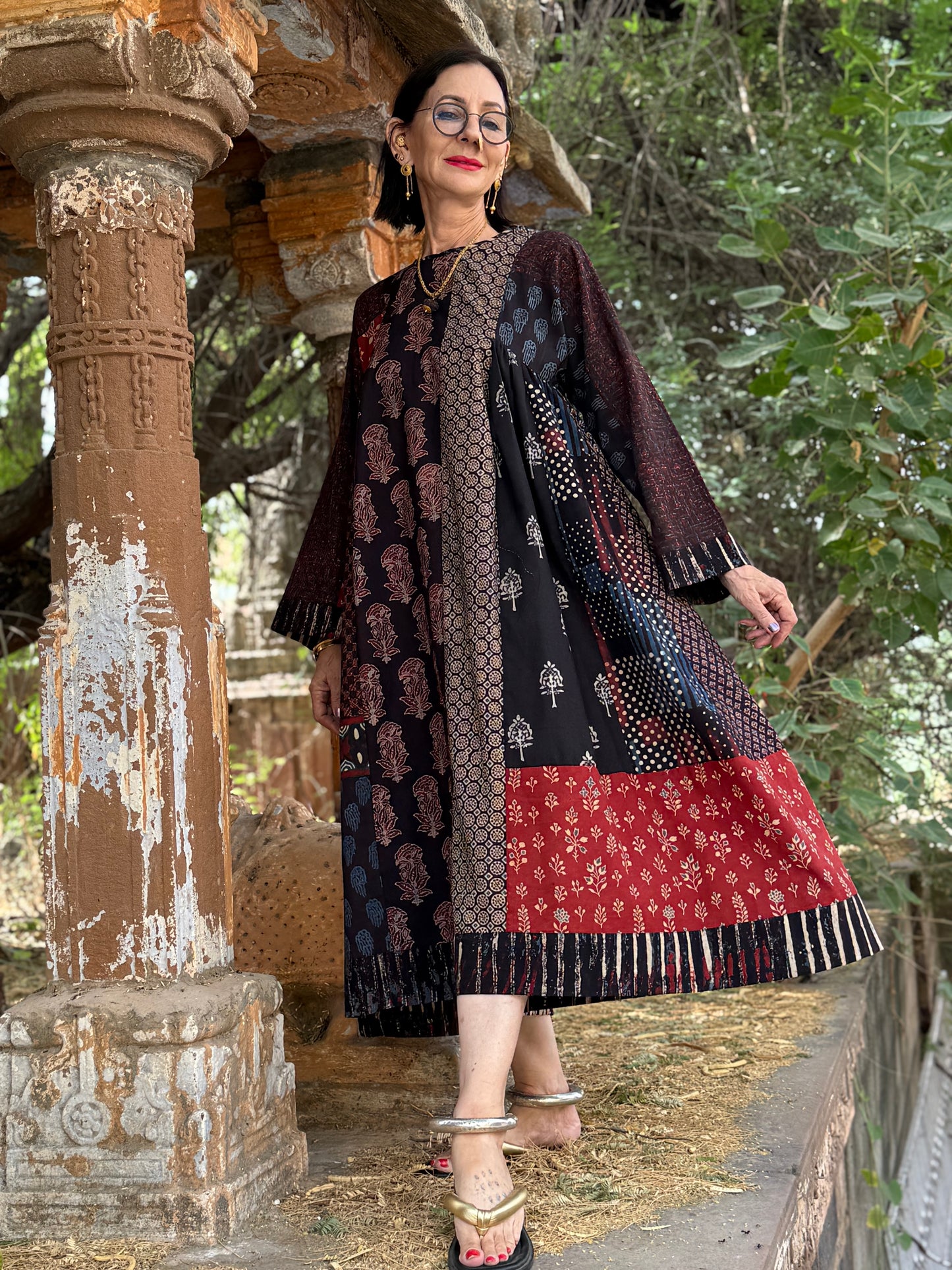 Cotton Ajrakh Dress With Art Wear Style