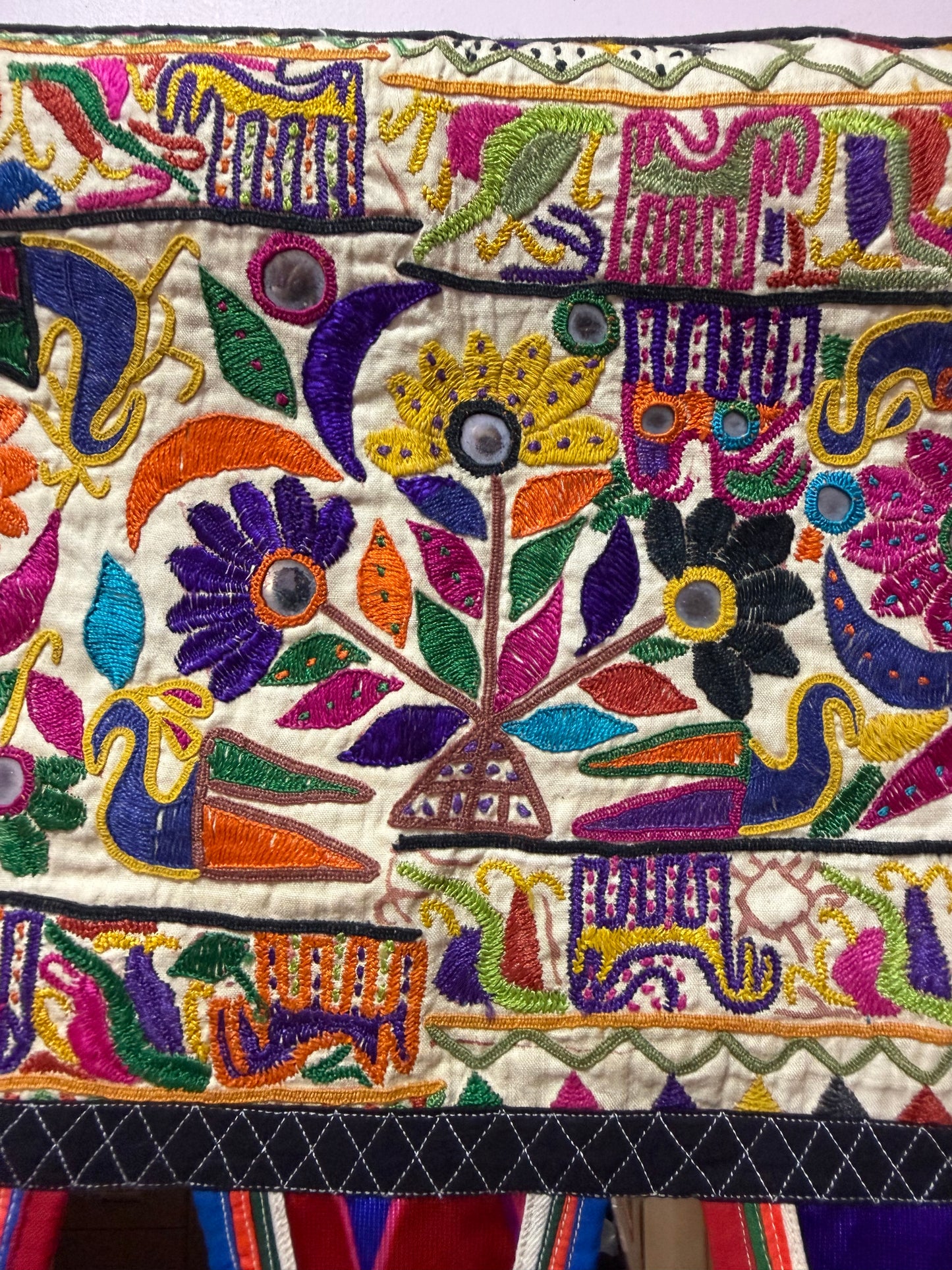 Indian Toran or Wall Hanging, Vintage Hand Embroidery