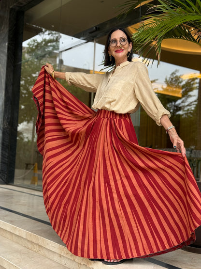 Stripe Maxi Skirt in Block Printed Cotton. Twirl Skirt Perfection!