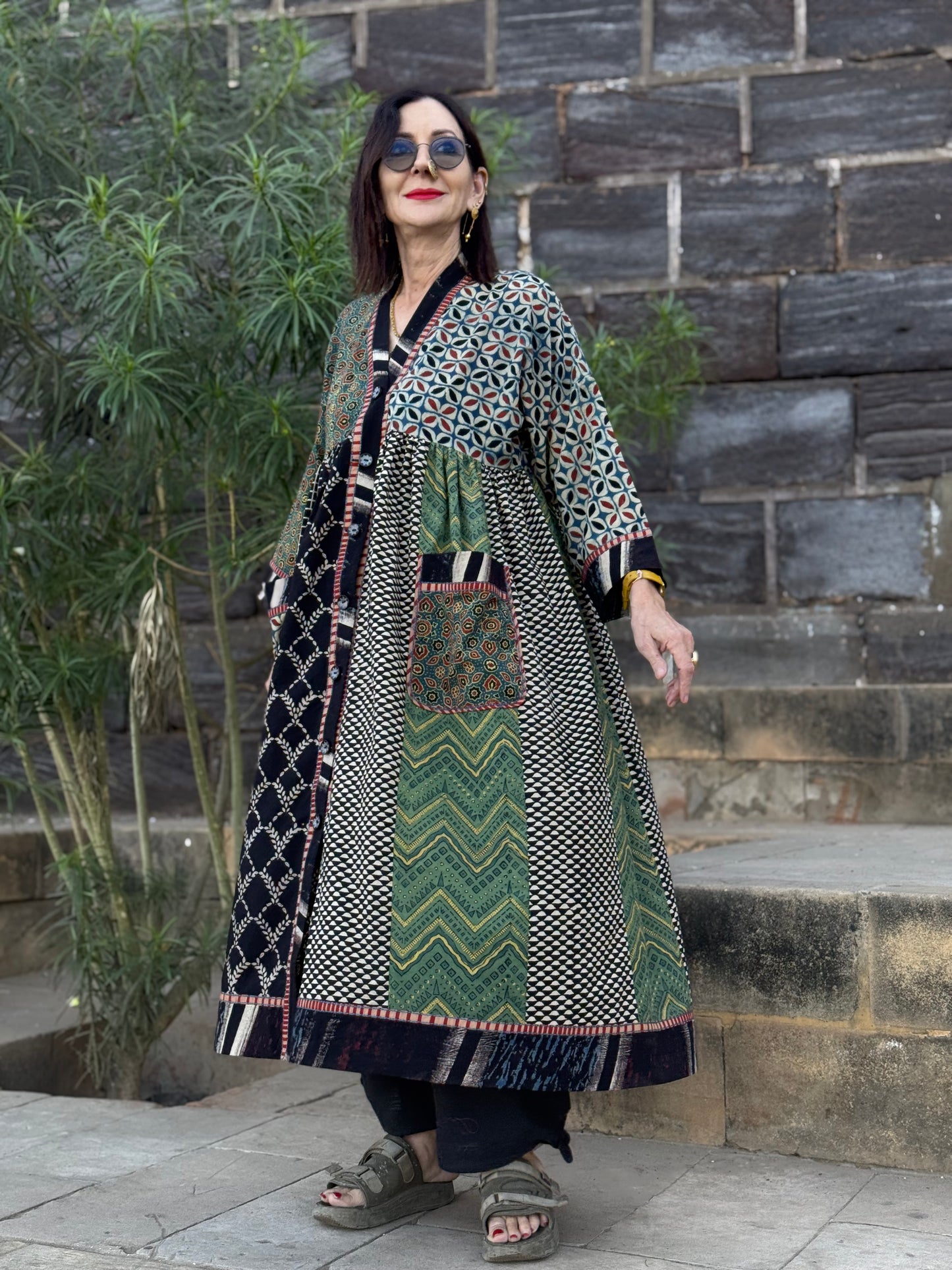 Cotton Kaftan Dress From Ajrakh Block Print