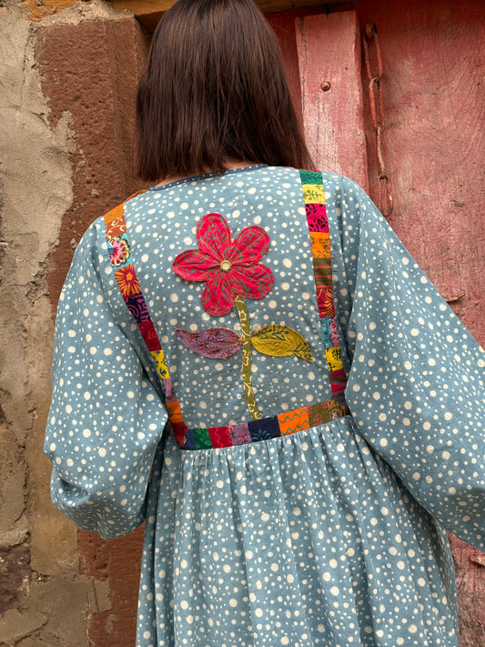 Handcrafted Ajrakh Block Print Dress with Appliqué Details