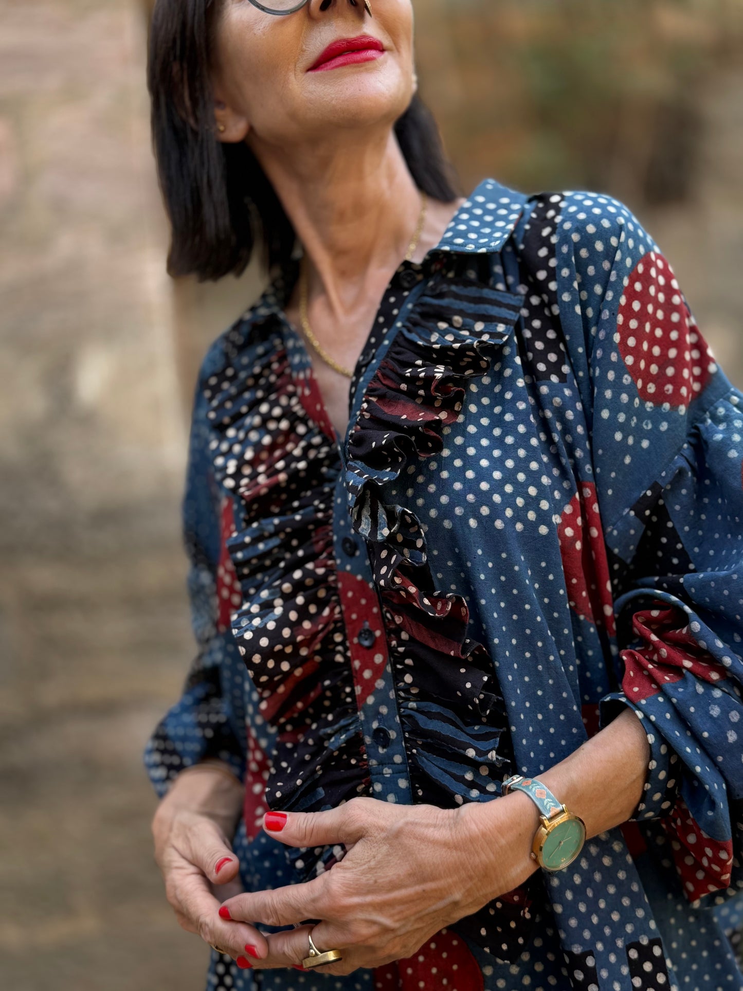 Modernist Indigo Ajrakh Cotton Shirtdress