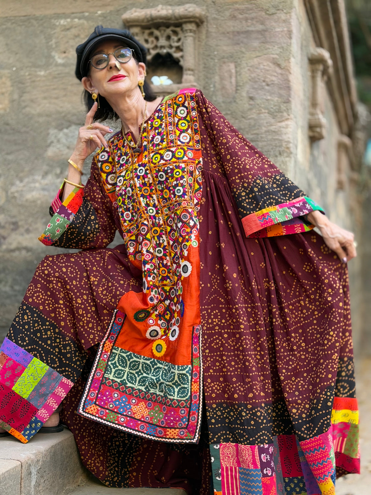 Madame Hall Vintage Kutch Embroidery & Bandhani Masterpiece Dress