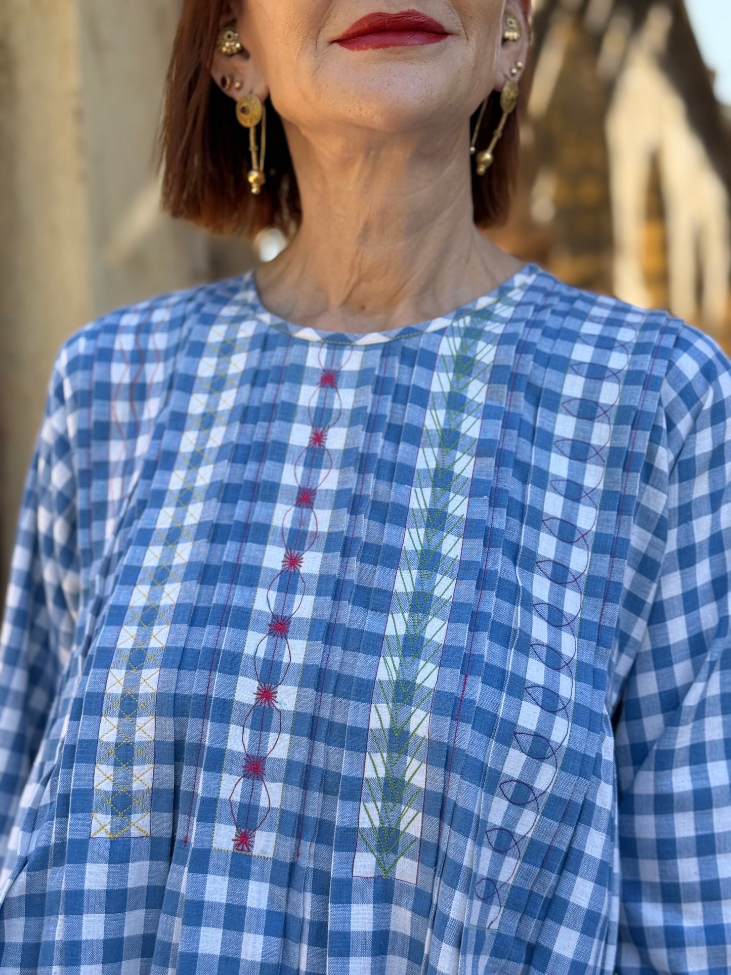 Blue Check Khadi Cotton Dress