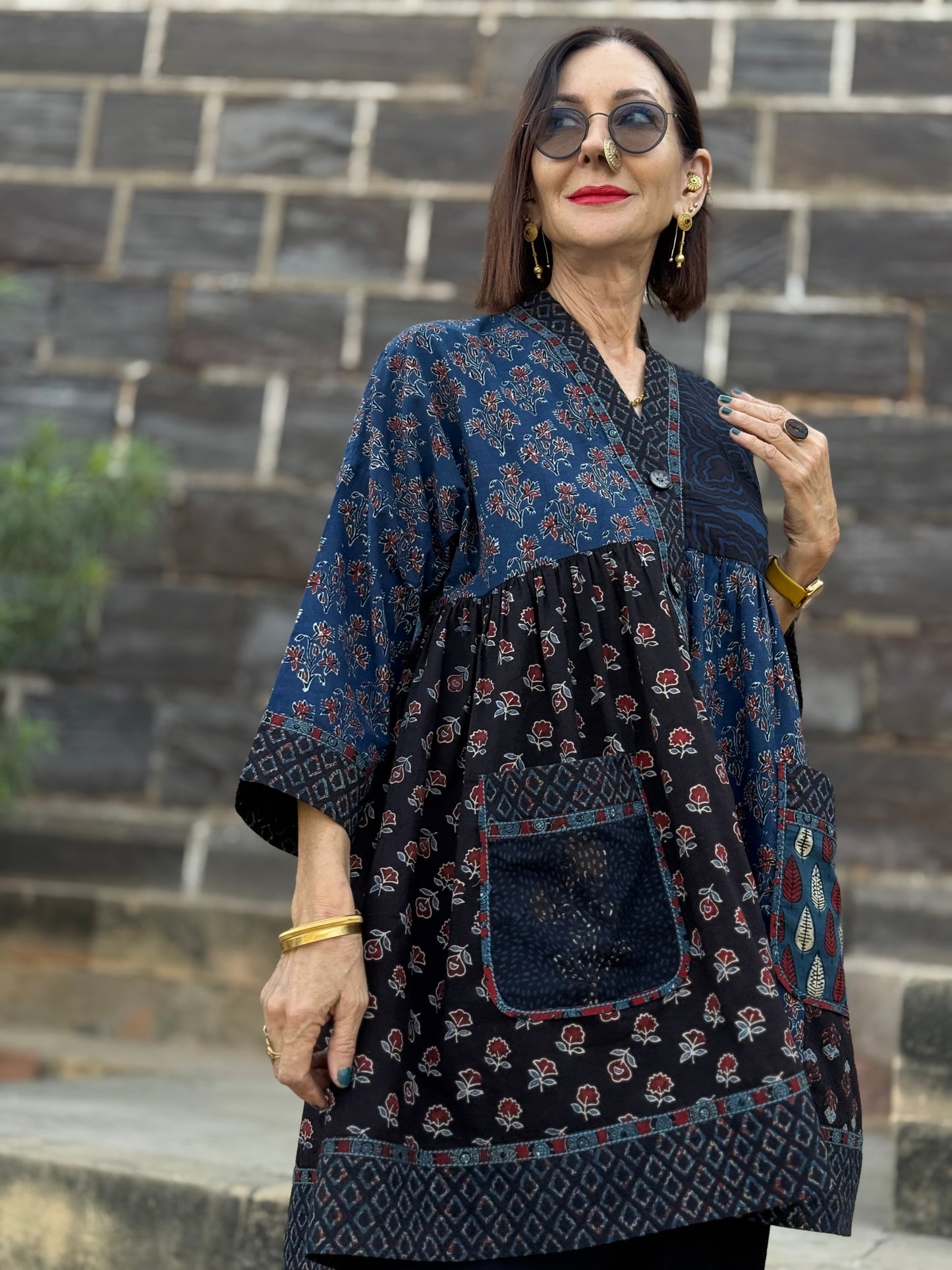 Indigo Blue Cotton Tunic of Ajrakh Prints