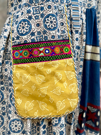Indigo Cotton Patch Dress with Kutch Embroidery