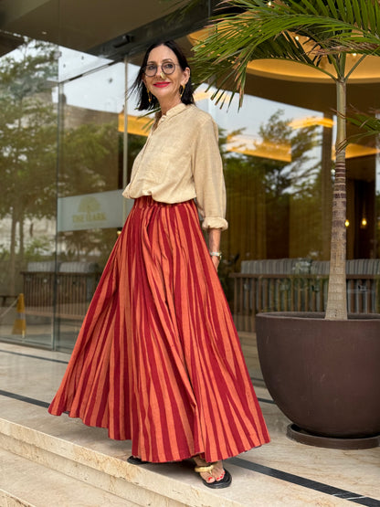 Stripe Maxi Skirt in Block Printed Cotton. Twirl Skirt Perfection!
