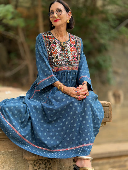 The Indigo Jat Dress: 1-of-1 Vintage Ajrakh Artwear