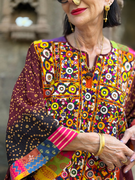 Madame Hall Vintage Kutch Embroidery & Bandhani Masterpiece Dress