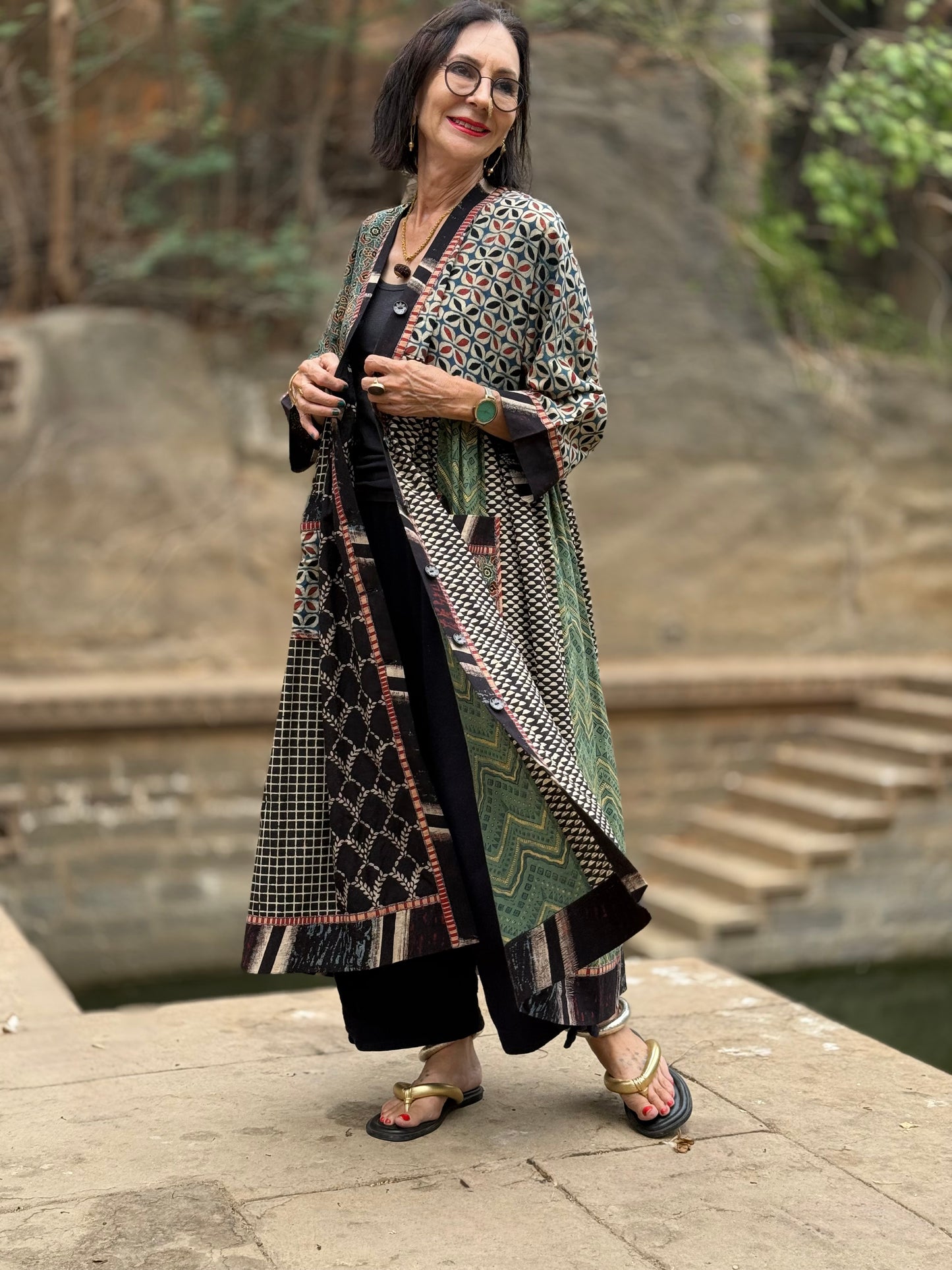 Cotton Kaftan Dress From Ajrakh Block Print