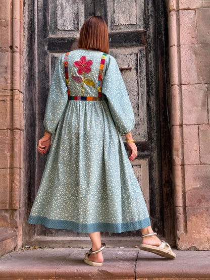 Light Blue Cotton Flower Dress