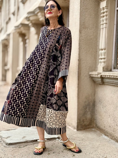 Black and White Cotton Ajrakh Dress
