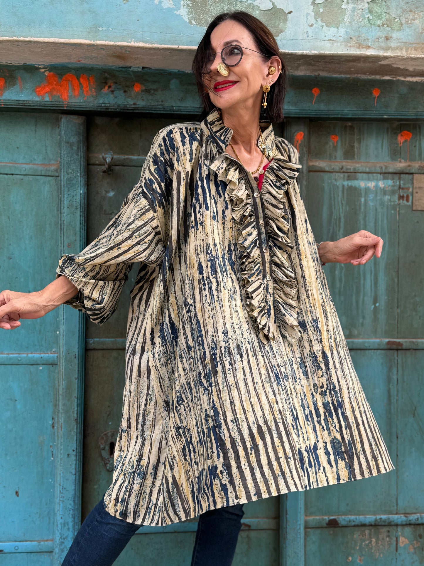 Inner Artist Voluminous Indigo Cotton Shirt