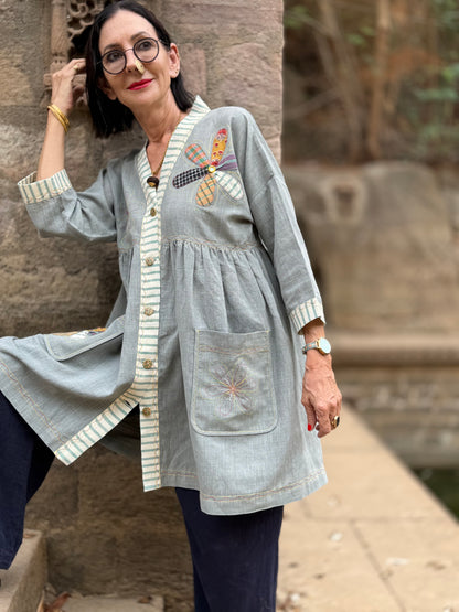 Khadi Cotton Tunic with Applique Daisy