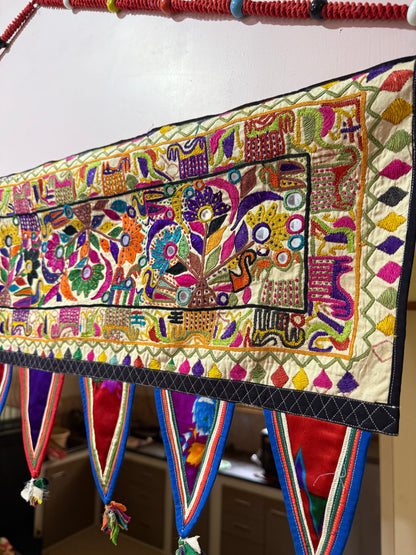 Indian Toran or Wall Hanging, Vintage Hand Embroidery