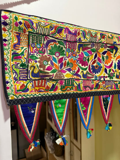 Indian Toran or Wall Hanging, Vintage Hand Embroidery