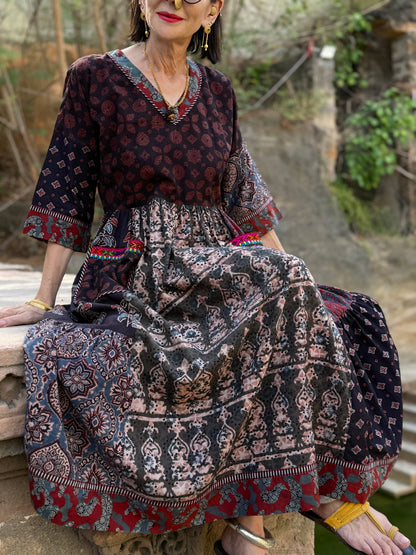 Pattern mix dress of Ajrakh artistry