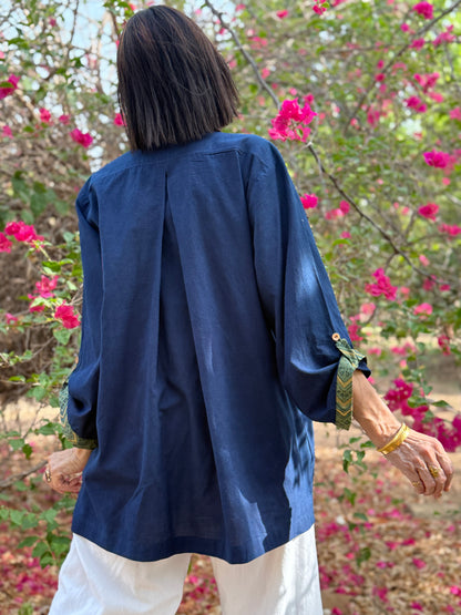 Indigo shirt with garden of Ajrakh Daisies