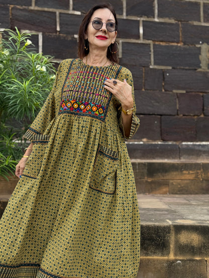 Artisan Embroidered Ajrakh Dress